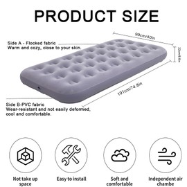 Onirii Twin Size Single Air Mattress Inflatable Bed with Air Pump for Camping & Home,75"x 39"Thickened Portable Blow Up Air Mattress,Travel Sleeping Bed Pad