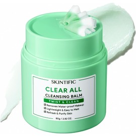 SKINTIFIC Clear All Bálsamo Desmaquillante en Barra 80g - Twist & Clean, Limpiador Facial Profundo, Remueve Maquillaje Waterproof, Textura Ligera y Portátil, Ligero y Fácil de Derretir, Refresca y Purifica la Piel