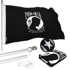 UD_G128 Flag Pole 6 FT Silver Tangle Free & POW MIA Flag Emb 3x5 FT Combo Embroidered Spun Polyester