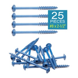 Pocket Hole Screws 25 PCS #8 x 2-1/2 Inch Wood Screws, Square Drive Washer Head Screws, Coarse Thread with Blue Coated for Outdoor, Indoor Use