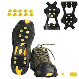 Willceal Ice Cleats, Ice Grippers Traction Cleats Shoes and Boots Rubber Snow Shoe Spikes Crampons with 10 Steel Studs Cleats Prevent Outdoor Activities from Wrestling (Extra 10 Studs) (Black, Large)