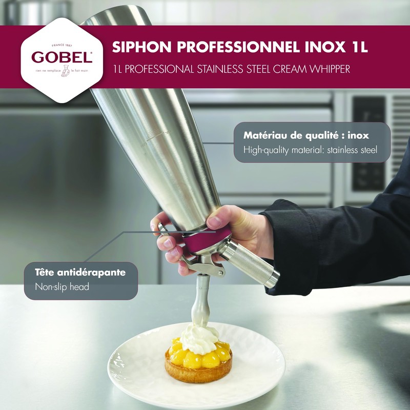 GOBEL Stainless Steel Professional Whipped Cream Dispenser – 1 Quart,