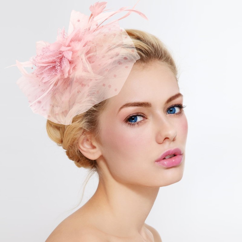 Viiotu Elegant Womens Wedding Fascinator Hat – Feather Mesh Flower