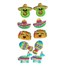 Pingyongchang 5 Pairs Cinco De Mayo Stud Earrings for Women Cute Fuuny Mexico Fiesta Colorful Sombrero Horse Chili Pepper Taco Avocado Glitter Acrylic Earrings Mexican Carnival Holiday Jewelry