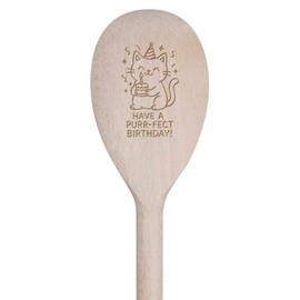 30cm 'Birthday Cat' Wooden Cooking Spoon (SO00025648)