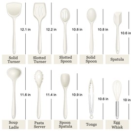 E-far 10 Pieces Silicone Cooking Utensils Set, Heat Resistant Kitchen Utensil Set for Nonstick Cookware, Kitchen Cooking Tools with Spatula, Spoon, Slotted Turner, Non-Toxic & Dishwasher Safe (White)