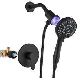 brassqueen Magnetic Shower Faucet Set with 5-Settings Handheld Spray Magnetic Docking Shower Head System with Rough-in Valve and Shower Trim Kit without Tub Spout Matte Black