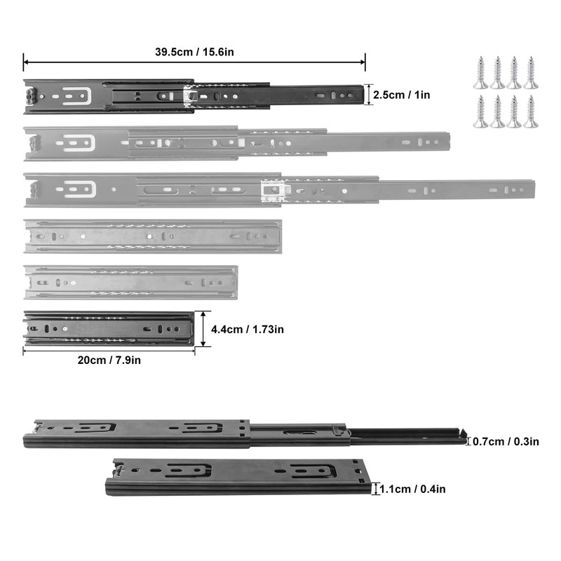Biugaaufai 8 Pairs 8 Inch Black Full Extension Drawer Slides,