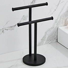 Black Hand Towel Holder Stand, Double T-Shape Hand Towel Stand Towel Rack Towel Bar for Bathroom Countertop, SUS304 Stainless Steel SHUNLI
