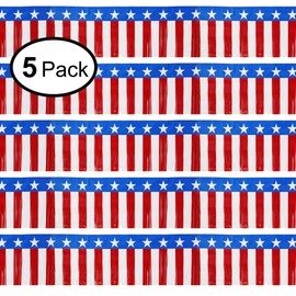 Parade Floats Foil Fringe Skirting Decorations - Pack of 5 - Each 15" x 10 Feet Long American Flag Stripes and Stars Metallic Tinsel Patriotic Garland for 4th of July, Homecoming or Christmas Float