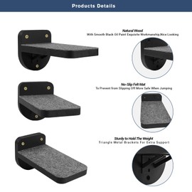 ESPETS Set of 3 Black Natural Wood Paited Cat Wall Floating Steps Climbing Shelves - Wall Mounted Cat Stairs Ladder, Cat Shelf Platform and Perches for Wall - Holds up 35lbs