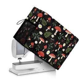 Jeiento Sewing Machine Cover, Dust Cover with Pockets for Sewing Tools, Sewing Machines, Storage Cover, Sewing Accessories, Red Mushroom White Daisies, Beauty Case
