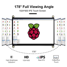 wisecoco 7 Inch Touchscreen Monitor for Raspberry Pi HDMI IPS 1024 x 600 Mini LCD Display for RPI Pi 5/4B/3B 2 Zero B B+ Windows Driver-Free