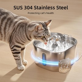 Cat Water Fountain Stainless Steel：74oz/2.2L SARPAWS Water Fountains for Cats Indoor, Cat Fountains for Drinking, Ultra-Quiet, Water Level Window, Pet Water Fountain - 6 Filters + 3 Sponges