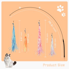 Andiker Cat Wand Toy with 4 PCS 10 Inches Replaceable Colorful Rainbow Tassels and Little Bells Funny and Interesting Cat Toys for Indoor Cats Keeping Fit (Tassels, 4, Count)