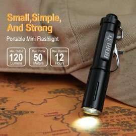 BORUIT RJ11 Mini LED Powerful EDC Flashlight,Super Bright Pocket AAA Battery Flashlights,IP67 Waterproof Small Keychain Flash Light for Home Emergency Working Walking Camping Hiking Outdoors