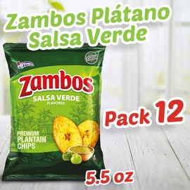 Zambos Plantain Chips – Delicious Plantain Chips with Green Salsa (Tajaditas de Plátano con Salsa Verde), Unique Flavor from Salvajes del Trópico, plantain chip - 5.3 ounces (150g) (pack 12)