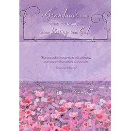 Designer Greetings Heart is Filled with Beauty: Pink Flowers on Purple Religious Birthday Card for Grandma