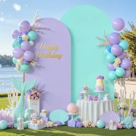 Purple and Blue Arch Cover 2 Set-7.2FT, 6FT Arch Backdrop Cover Spandex Fitted Mermaid Arch Stand Covers for Under The Sea Birthday Party Wedding Baby Shower Ceremony Photo Background Decorations
