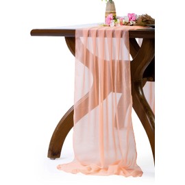 MDS Pack of 12 | Peach | 14ft Chiffon Table Runner 29x170 Inches Long Romantic Rustic Sheer Runner for Wedding Bridal Shower Birthday Banquets Engagement Thanksgiving Christmas Decorations