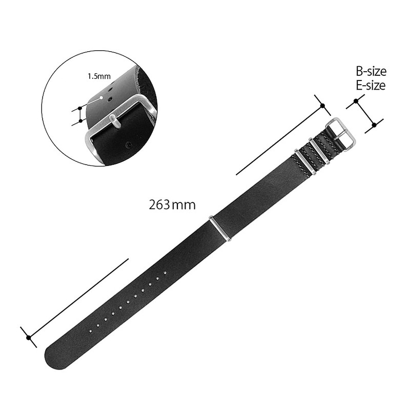 CASSIS[カシス] カーフ 時計ベルト TYPE NATO OIL LEATHER タイプナトーオイルレザー 22mm ブラック