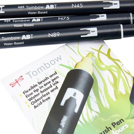 Tombow ABT Dual Brush Pen includes Blender Pen - Grey Colours (Pack of 6)
