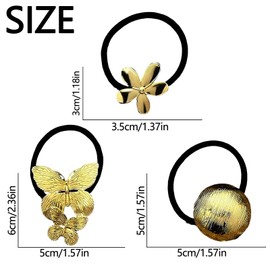 Metal Butterfly Hair Ties Metal Hair Ties for Thick Hair Gold Hair Accessories for Women Girls, Elegant Hair Elastics Ponytail Holders Hair Band No Damage Rubber Bands 3 PCS