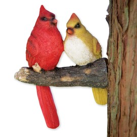 Bits and Pieces - Pair of Cardinals Tree Hugger - Animal and Bird Tree Sculpture Outdoor Décor Garden Statue
