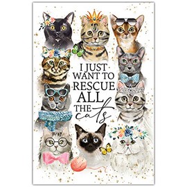 Rescue The Cats Wood Plaque with Inspiring Quotes 6" x 9" - Classy Vertical Frame Wall & Tabletop Decoration | Easel & Hanging Hook | I just Want to Rescue The Cats