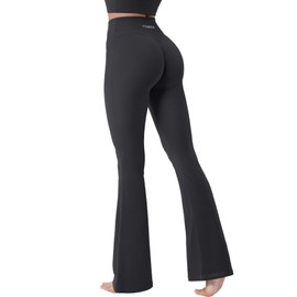 YEOREO Baverly Workout Flare Leggings for Women, 32" Hidden Scrunch Gym Yoga Pants High Waisted Casual Leggings Black L