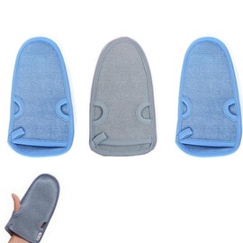 Exfoliating Gloves, 3 Stück Peeling Handschuh, Doppelseitiger Exfoliating Handschuh für Gesicht, 100% Naturfasern, Ideal gegen Cellulite und Trockene Haut, Sanft & Effektiv (Blau,Grau)