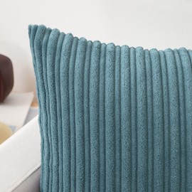 Kevin Textile Soft Corduroy Throw Pillow Covers Pack of 2 Plush Striped Decorative Square Large Euro Cushion Covers Pillowcases Accent Boho Home Decor for Couch Sofa Bed Chair 26x26 Inch, Blue Grey