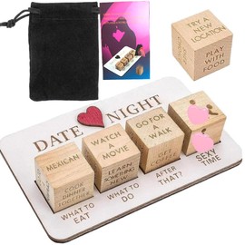 Date Night Dice Game with Bag, Wooden Romantic Gift for Couples Husband Wife, Decision Dice for Valentine's Day Anniversary Christmas Birthday Gifts