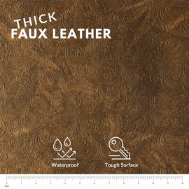 Tooled Faux Leather Western Cowboy, Floral Embossed Vinyl, Craft DIY and Upholstery Textured PU Pleather Fabric - Cut by The Yard (Vintage Brown)