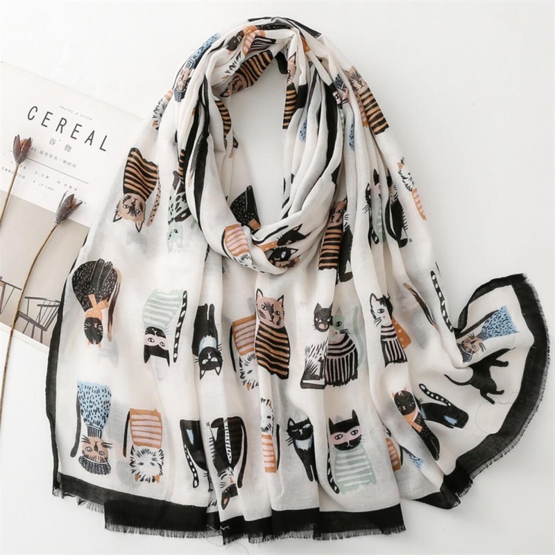 kinaviola Women's Scarf, Large Stole, Shawl, Cat, Cat, Scarf, Haori,