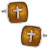 ブルー イエロー ブラウン クロス 十字架 カフス カフスボタン カフリンクス (イエロー)