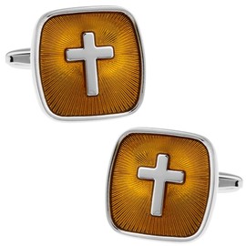 ブルー イエロー ブラウン クロス 十字架 カフス カフスボタン カフリンクス (イエロー)