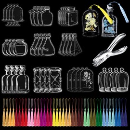 81 Pcs Transparent Dried Flower Bookmarks Set, Include 40 Pcs Clear Floral Bookmark, Beautiful DIY Dried Flower Bookmark, with 40 Pcs Bookmark Tassels Colorful Tassels and Puncher for Reader