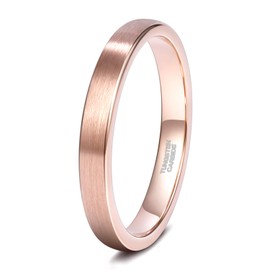 3mm Rose Gold Tungsten Rings for Womens Brushed Thin Engagement Wedding Band Comfort Fit Size 9.5