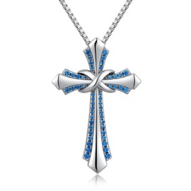 jiamiaoi 18K white? gold plated cross necklace, cross pendant, 925 sterling silver, with 12 months birthstone 925 silver chain cross necklace for women, Cubic Zirconia
