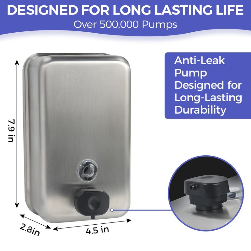 Stardrix Heavy Duty Stainless Steel Wall Mount Soap Dispenser, 1100ml/37oz,