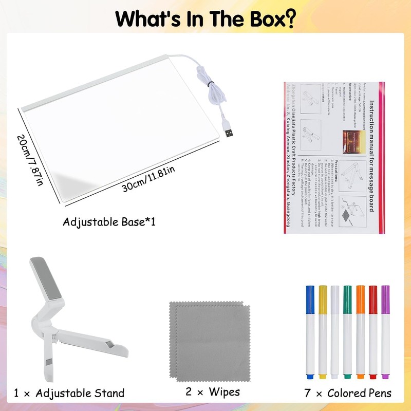 LED Note Board with Colorful Pens, Acrylic Dry Erase Light