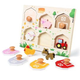 Nabance Wooden Puzzle Montessori Toy from 1 Year Farm Animal Puzzles Land Vehicle Pony Wooden Toy Motor Skills Toy from 1 Year Gift for Baby Boy Girl 1 2 Years