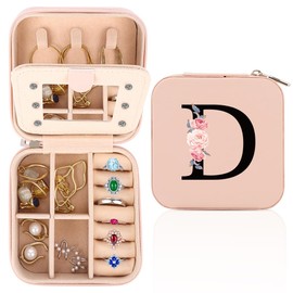 FIDWALL Schmuckkästchen Reise,Schmuck Reiseetui fuir Damen,Personalisierte Schmuckkästchen von A bis Z,Kleine Schmuck-Organizers mit Spiegel,Geschenk zum Frauengeburtstag,Geschenk zum Muttertag.(D)