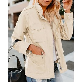 Pepochic Womens Military Jacket Zip Up Snap Buttons Lightweight Utility Anorak Field Safari Coat Outwear…