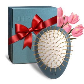 Uffy 24K Gold Plated Detangling Hair Brush - Ergonomic Scalp Massager for Dandruff & Hair Growth, Suitable for All Hair Types - Ideal Gift Choice in Turquoise Blue