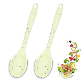2 cucharas de silicona para cocinar resistentes al calor, diseño higiénico, cucharas de goma Utensi para cocina, cocina, hornear, revolver, mezclar herramientas (blanco arcoiris)