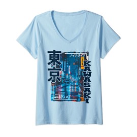 Womens Kawasaki City Retro Japan Aesthetics Streets of Kawasaki V-Neck T-Shirt