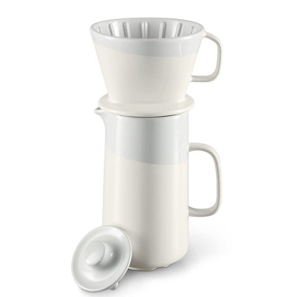 Tchibo Coffee Pot 700ml with Hand Infusion Filter Size 2 Ceramic White