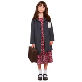 HENBRANDT Evacuee Girl Girls Fancy Dress WW2 1940s Wartime Book Day Childs Kid Costume New (Age 7-9)